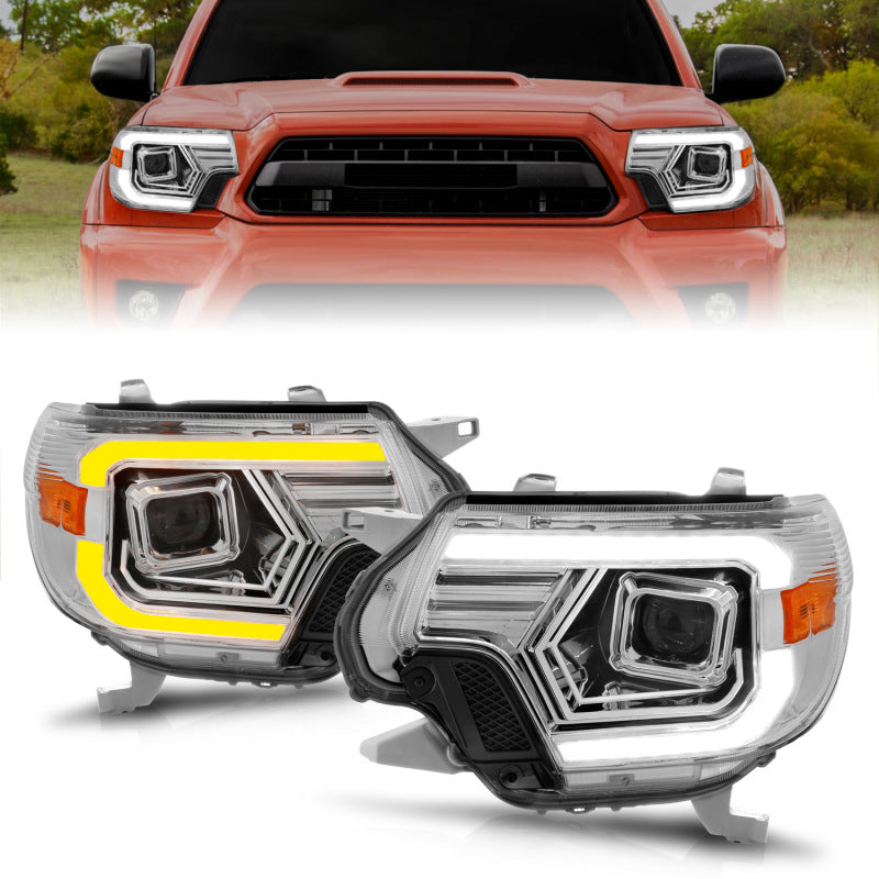 ANZO 12-15 Toyota Tacoma Projector Headlights - w/ Light Bar Switchback Chrome Housing Headlights ANZO