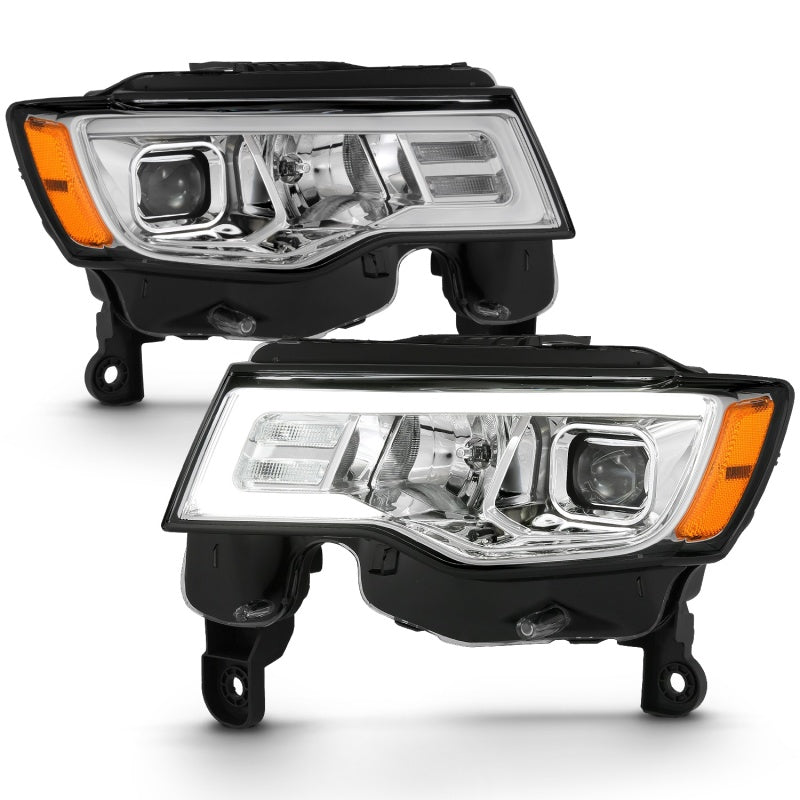 ANZO 2017-2018 Jeep Grand Cherokee Projector Headlights w/ Plank Style Switchback - Chrome w/ Amber Headlights ANZO