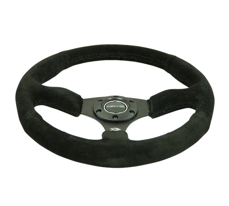 NRG Reinforced Steering Wheel (350mm / 2.5in. Deep) Blk Suede Comfort Grip w/5mm Matte Blk Spokes Steering Wheels NRG