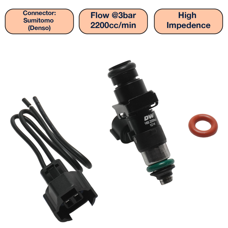 DeatschWerks Universal 2200cc Single Fuel Injector / 48mm Length / 14mm O-Ring Seals Fuel Injectors - Single DeatschWerks