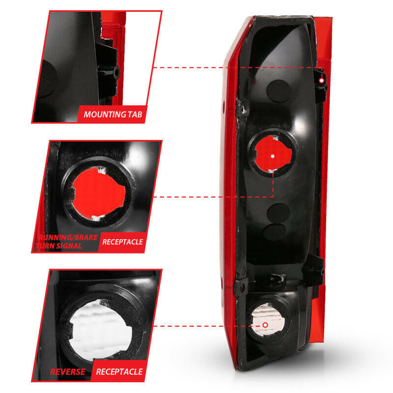 ANZO 1992-1996 Ford Bronco Taillight Red/Clear Lens (OE Replacement) Tail Lights ANZO