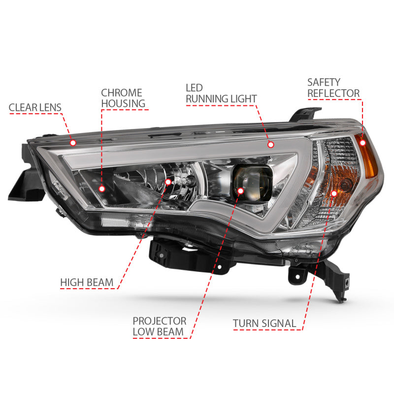 ANZO 14-18 Toyota 4 Runner Plank Style Projector Headlights Chrome w/ Amber Headlights ANZO