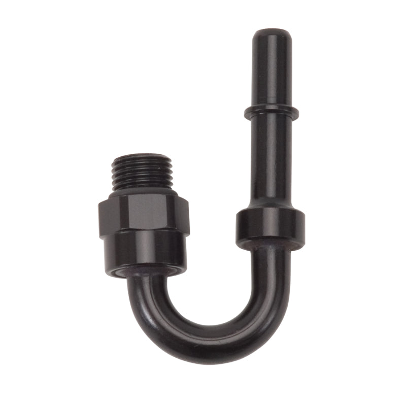 Russell Performance Adapter Fitting 3/8in SAE Quick Disc Male to #6 SAE Port Male Swivel 180Deg Blk Fittings Russell