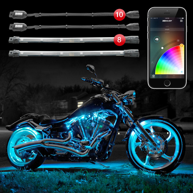 XK Glow Strip Million Color XKCHROME Smartphone App ATV/Motorcycle LED Light Kit 10XPod + 8X10In Light Accessories and Wiring XKGLOW