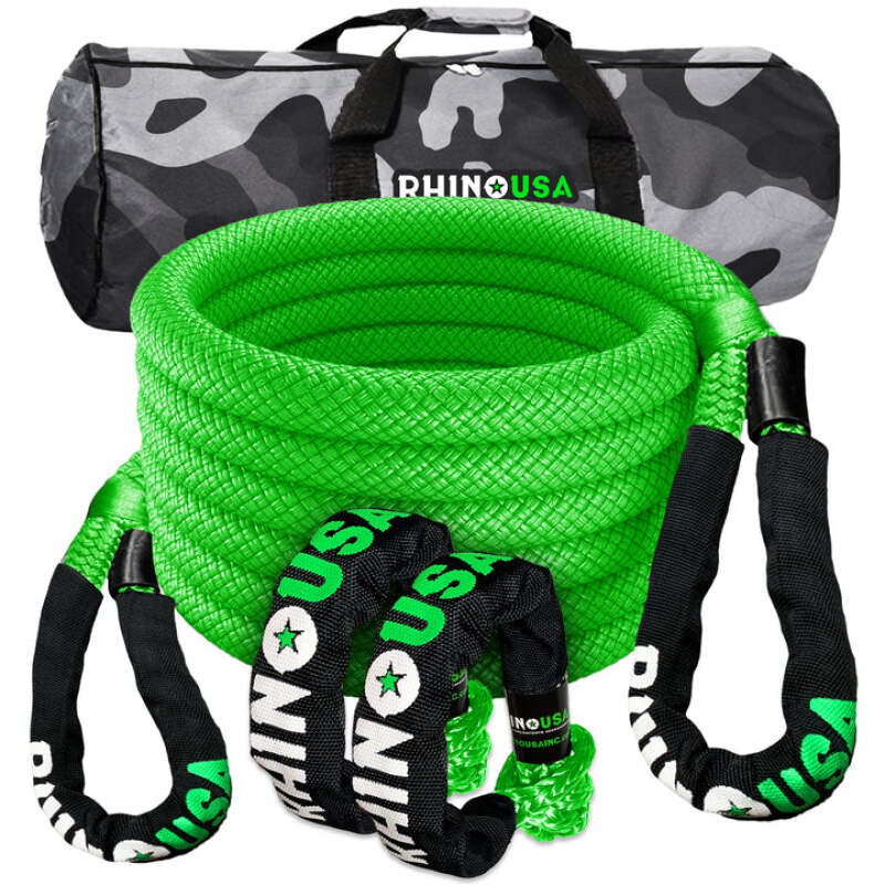 Rhino USA 7/8In X 30Ft Kinetic Rope Recovery Kit W/Soft Shackles (Green) Cargo Tie-Downs Rhino USA