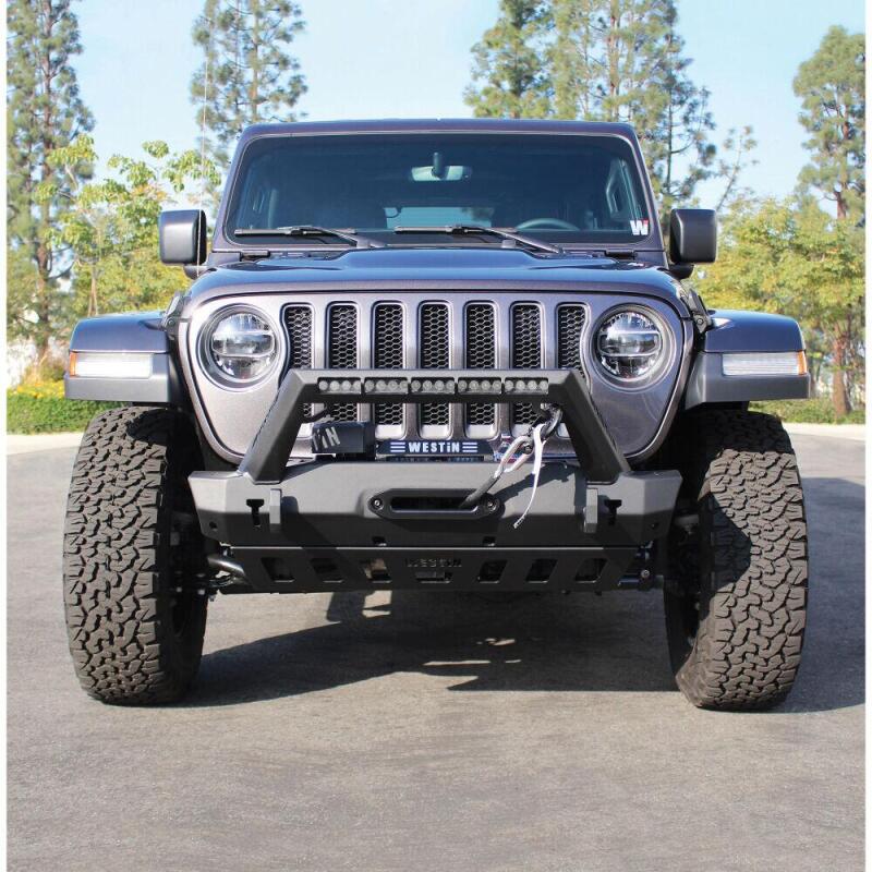 Westin 18-19 Jeep Wrangler JL Stubby Front Bumper - Textured Black Bumpers - Steel Westin