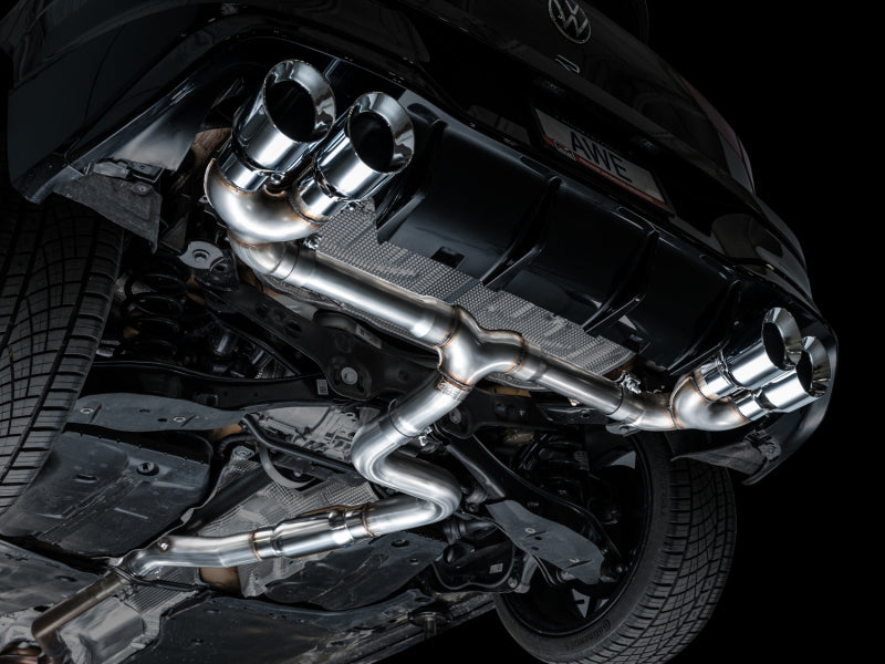 AWE MK8 Volkswagen Golf R 3in Track Edition Quad Exhaust - Chrome Silver Tips Catback AWE Tuning