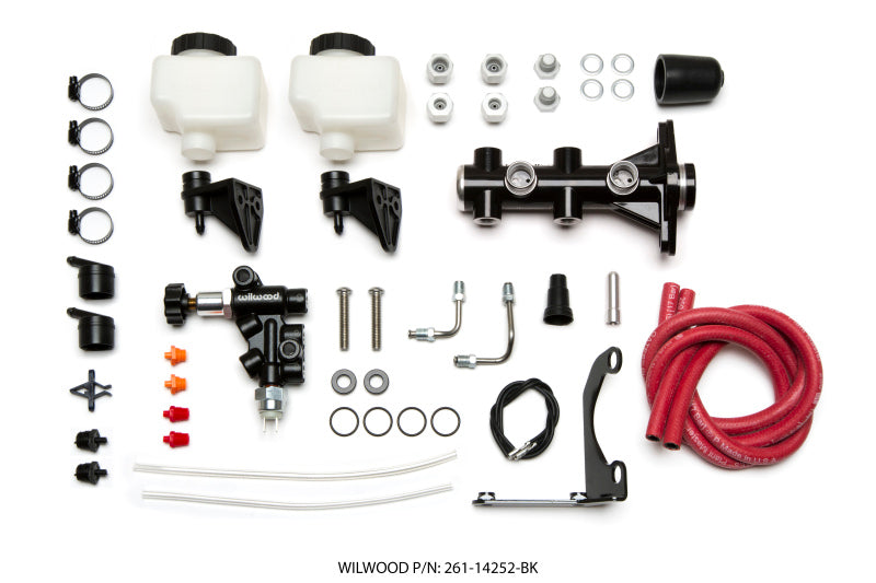 Wilwood Tandem Remote M/C Kit w L/H Bracket & Prop Valve - 1 1/8in Bore Black Brake Master Cylinder Wilwood