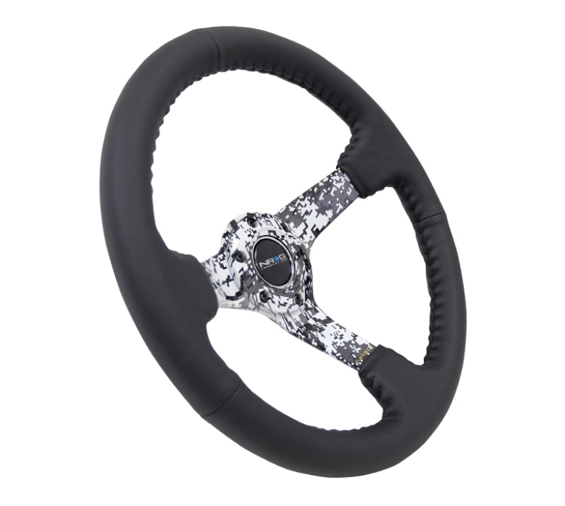 NRG Reinforced Steering Wheel (350mm / 3in. Deep) Blk Leather w/Hydrodipped Digi-Camo Spokes Steering Wheels NRG