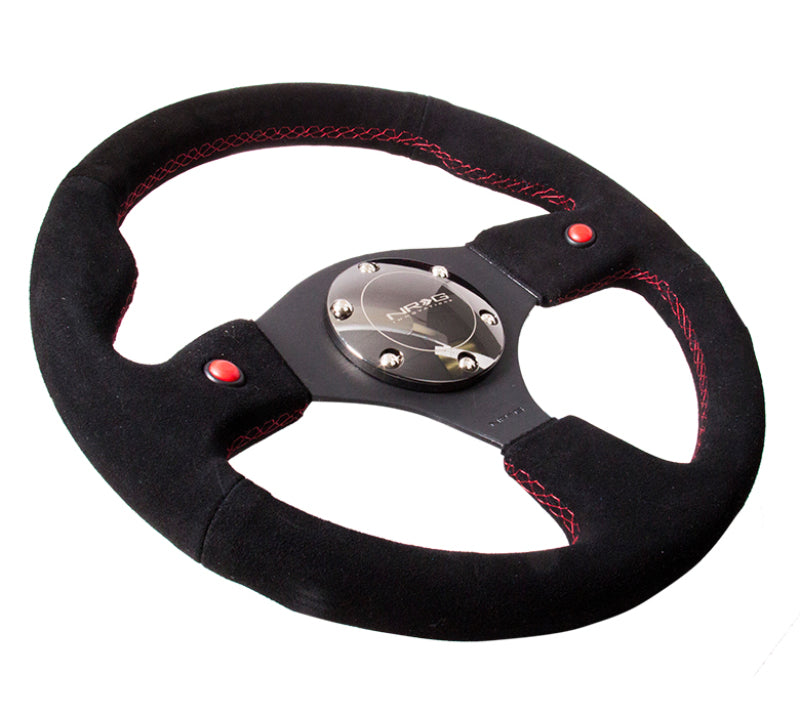 NRG Reinforced Steering Wheel (320mm) Blk Suede w/Dual Buttons Steering Wheels NRG