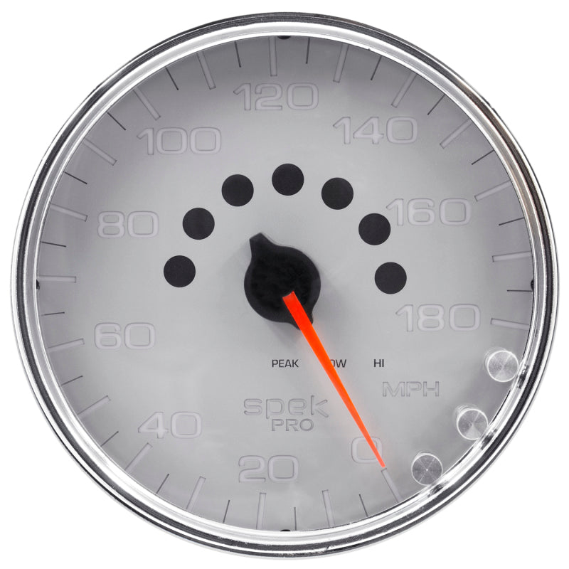 Autometer Spek-Pro Gauge Speedometer 5in 180 Mph Elec. Programmable Silver/Chrome Gauges AutoMeter
