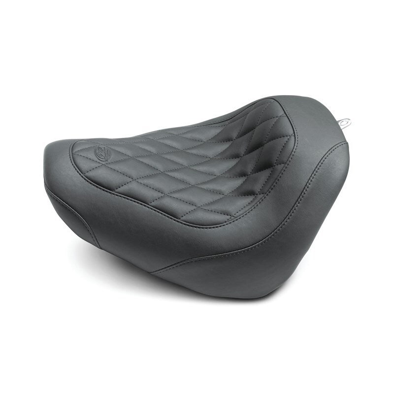 Mustang 18-21 Harley Fat Bob Wide Tripper Solo Seat Diamond Stitch - Black Solo Motorcycle Seats Mustang Motorcycle