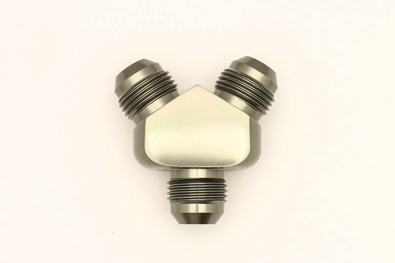 DeatschWerks 8AN Male Flare + 8AN Male Flare To 8AN Male Flare Y-Block Fitting Distribution Blocks DeatschWerks