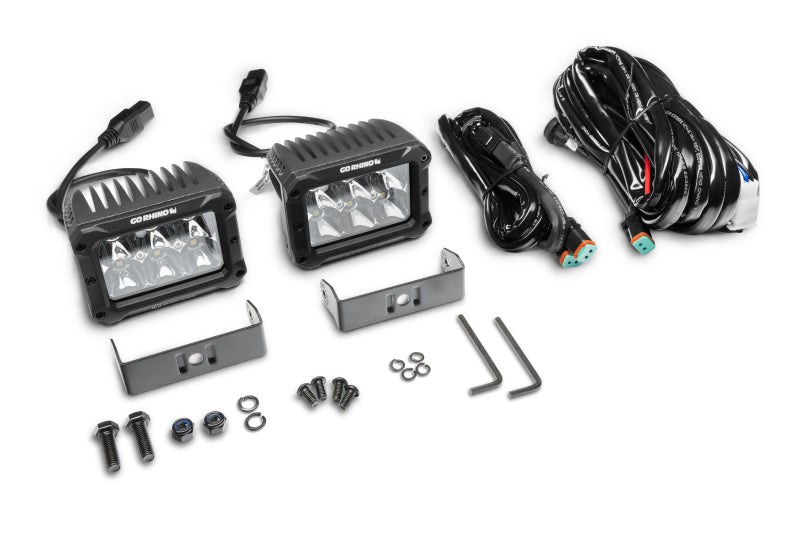 Go Rhino Xplor Bright Series Rectangle LED Spot Light Kit (Surface/Thread Stud Mnt) 4x3 - Blk (Pair) Light Bars & Cubes Go Rhino