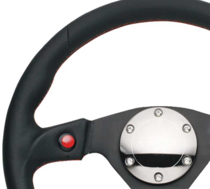 NRG Reinforced Steering Wheel (320mm) Blk Leather w/Dual Buttons Steering Wheels NRG