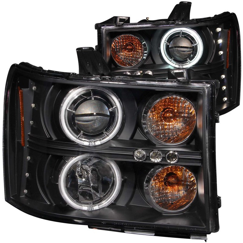 ANZO 2007-2013 GMC Sierra 1500 Projector Headlights w/ Halo Black Headlights ANZO