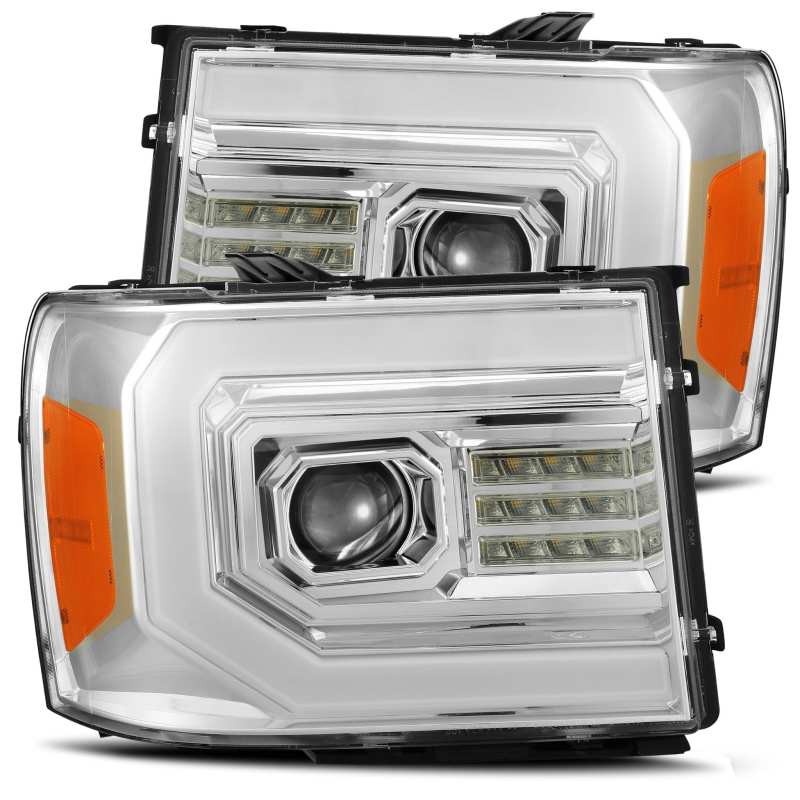 AlphaRex 07-13 GMC 1500HD PRO-Series Projector Headlights Plank Style Chrm w/Activ Light/Seq Signal Headlights AlphaRex