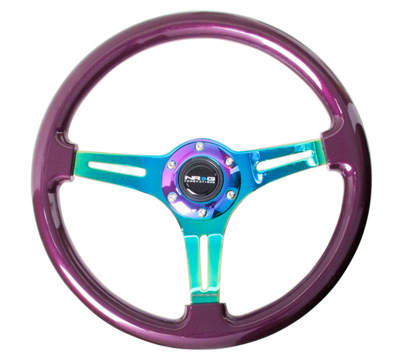 NRG Classic Wood Grain Steering Wheel (350mm) Purple Pearl Paint w/Neochrome 3-Spoke Center Steering Wheels NRG