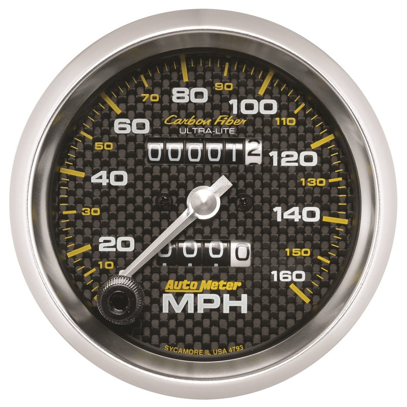 Autometer 3-3/8in Carbon Fiber 0-160MPH Mechanical Speedometer Gauges AutoMeter