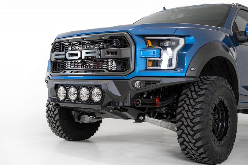 Addictive Desert Designs 17-20 Ford F-150 Raptor Bomber Front Bumper w/ 4 Rigid 360 6in Round Mounts Bumpers - Steel Addictive Desert Designs