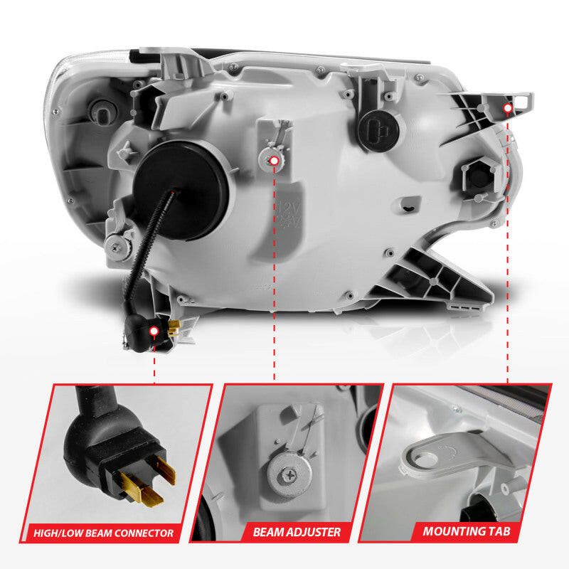 ANZO 12-15 Toyota Tacoma Projector Headlights - w/ Light Bar Switchback Black Housing Headlights ANZO