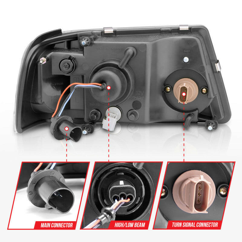 ANZO 2001-2011 Ford Ranger Crystal Headlights w/ Light Bar Chrome Housing Headlights ANZO