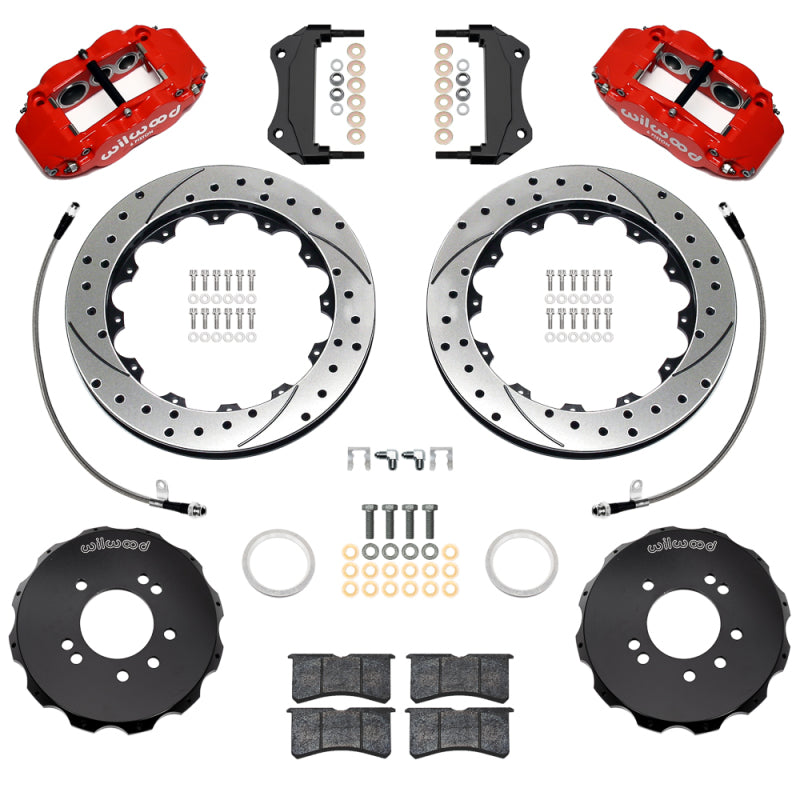 Wilwood 99-02 Nissan Skyline Superlite 6R Front BBK w/ 12.88in Slotted Rotors & Flexlines - Red Big Brake Kits Wilwood