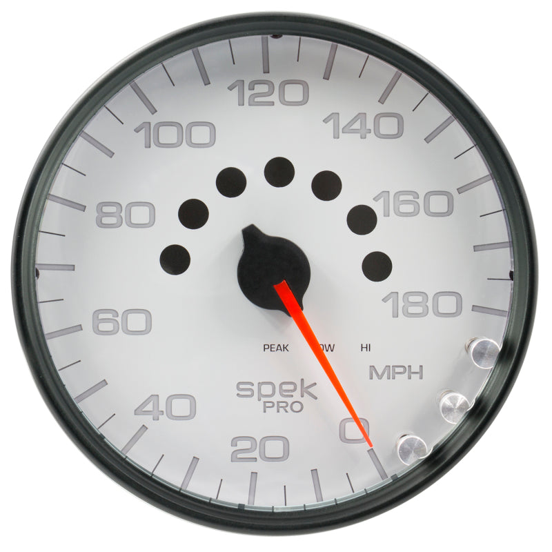 Autometer Spek-Pro Gauge Speedometer 5in 180 Mph Elec. Programmable White/Black Gauges AutoMeter