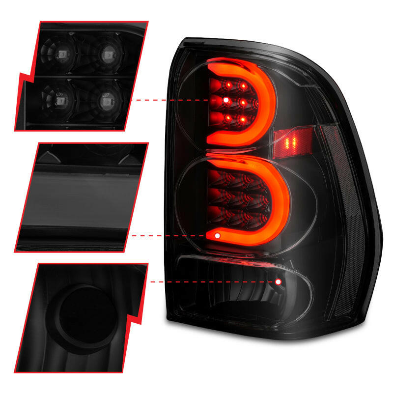 ANZO 2002-2009 Chevrolet Trailblazer LED Tail Lights w/ Light Bar Black Housing Smoke Lens Tail Lights ANZO