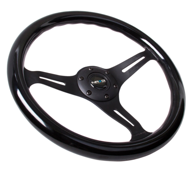 NRG Classic Wood Grain Steering Wheel (350mm) Black Paint Grip w/Black 3-Spoke Center Steering Wheels NRG