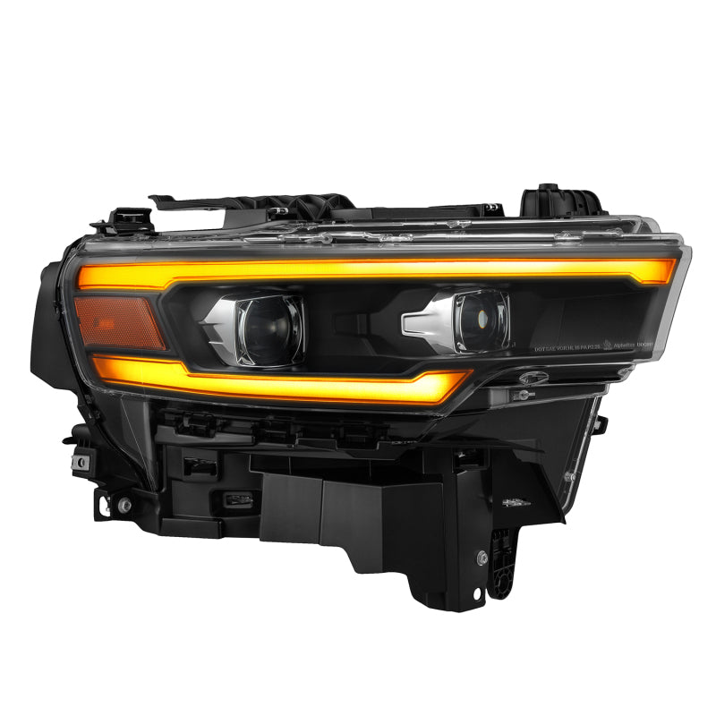 AlphaRex 25-26 Dodge Ram 1500 Luxx LED Proj Headlights -Black w/Activ Lit/ Seq Signal/Switchbk DRL Headlights AlphaRex