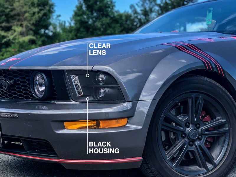 Raxiom 05-09 Ford Mustang Excluding GT500 LED Halo Projector Headlights- Black Housing (Clear Lens) Headlights Raxiom