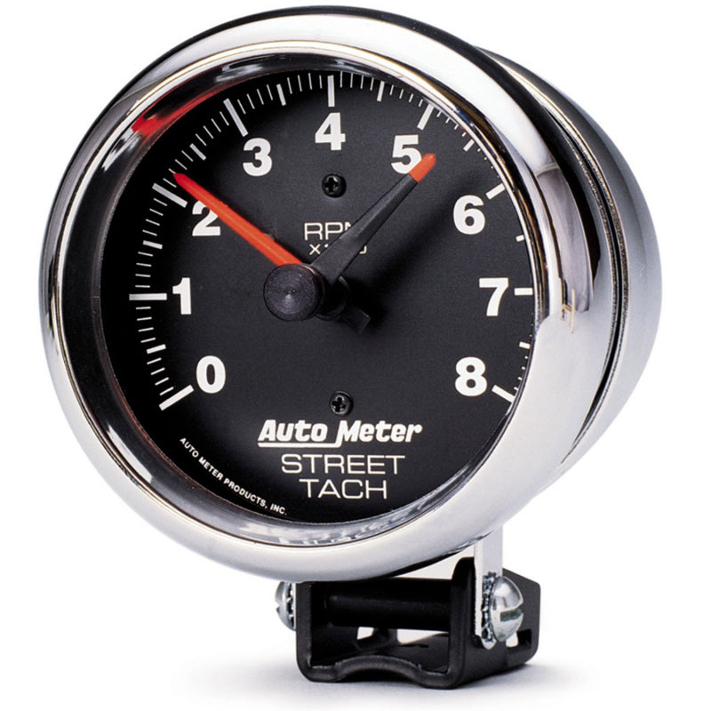 Autometer Traditional Chrome 3-3/4in 8k w/ Red Line Tachometer Gauges AutoMeter