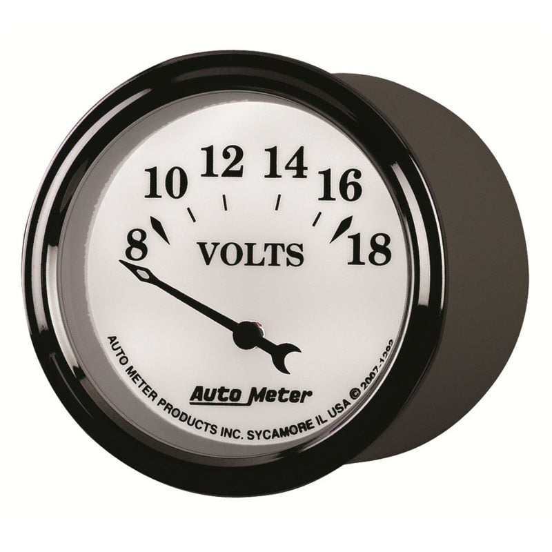 AutoMeter Gauge Voltmeter 2-1/16in. 18V Elec Old Tyme White II Gauges AutoMeter