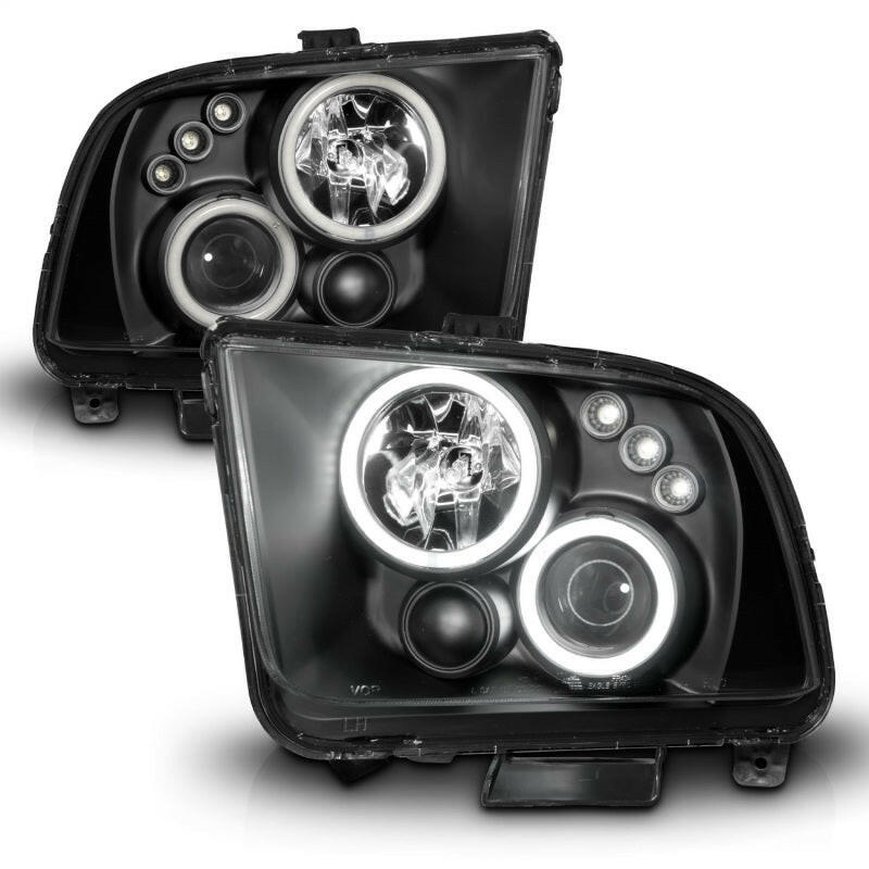 ANZO 2005-2009 Ford Mustang Projector Headlights w/ Halo Black Headlights ANZO