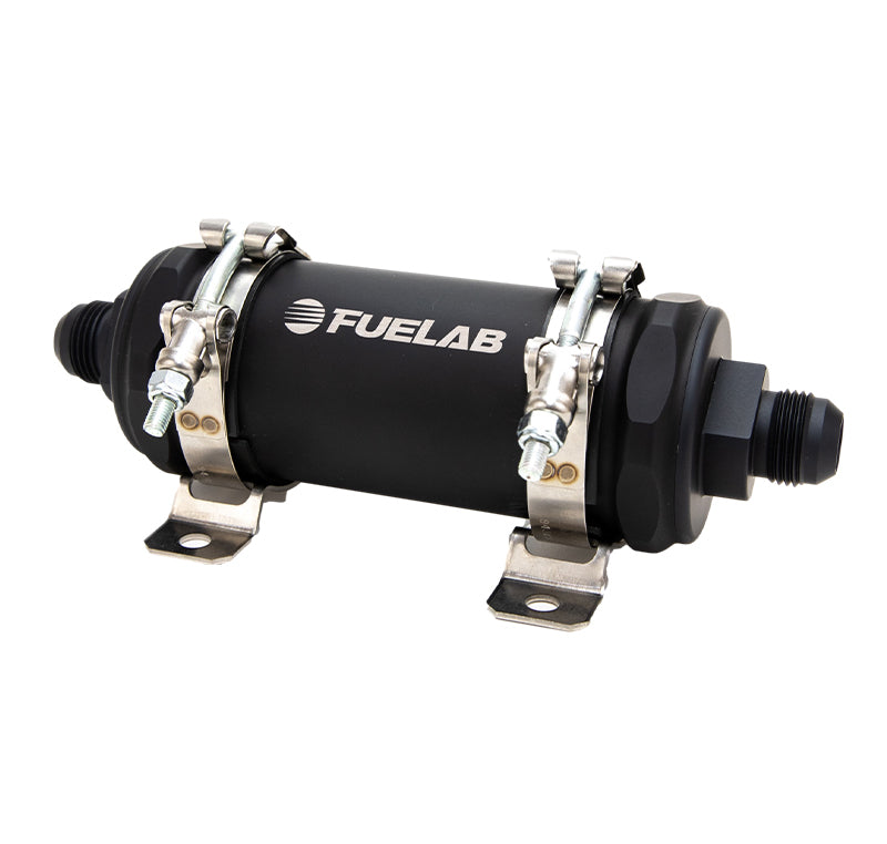Fuelab PRO Series In-Line Fuel Filter (10gpm) -12AN In/-10AN Out 40 Micron Stainless - Matte Black Fuel Filters Fuelab