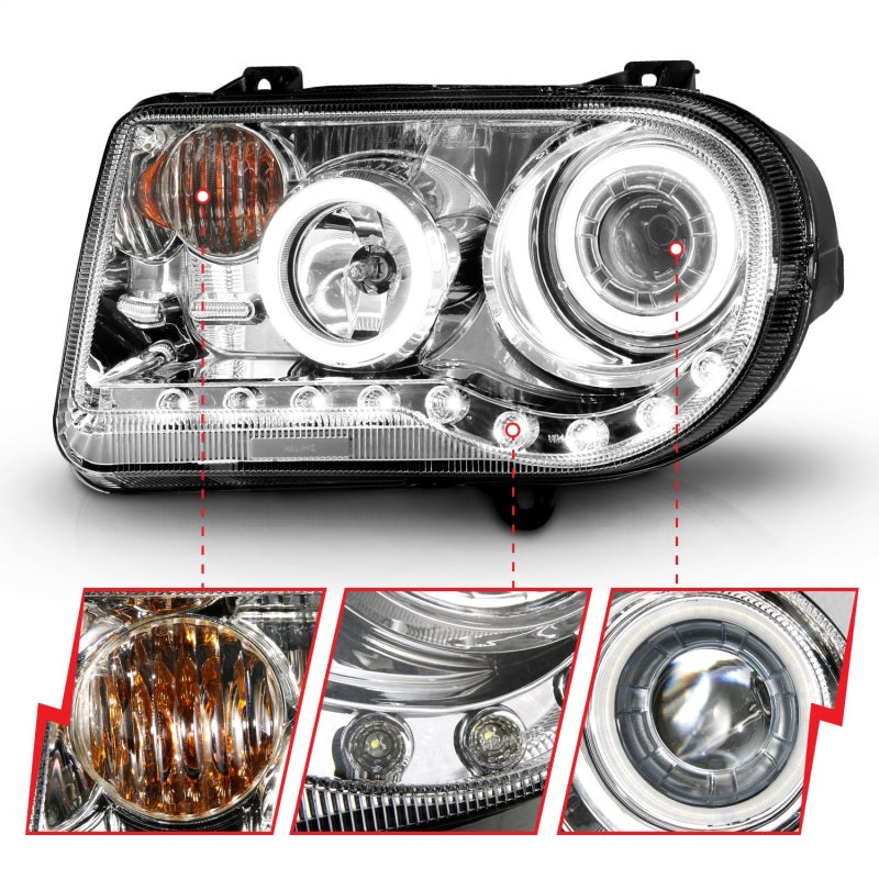 ANZO 2005-2010 Chrysler 300C Projector Headlights w/ Halo Chrome (CCFL) G2 Headlights ANZO