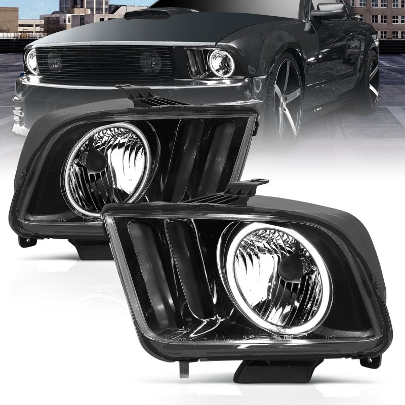 ANZO 2005-2009 Ford Mustang Crystal Headlights w/ Halo Black (CCFL) Headlights ANZO