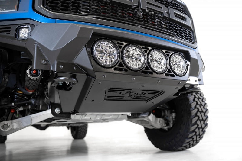 Addictive Desert Designs 17-20 Ford F-150 Raptor Bomber Front Bumper w/ 4 Rigid 360 6in Round Mounts Bumpers - Steel Addictive Desert Designs