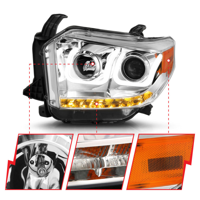 ANZO 2014-2015 Toyota Tundra Projector Headlights w/ U-Bar Chrome w/ DRL Headlights ANZO