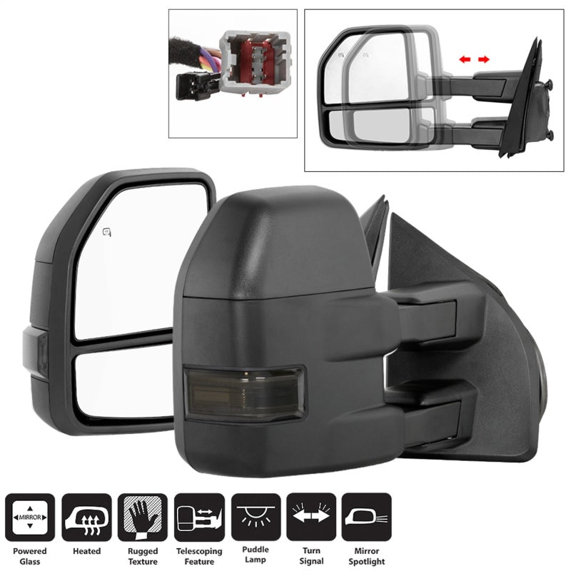xTune 15-17 Ford F-150 Heated LED Telescoping Pwr Mirrors - Smk (Pair) (MIR-FF15015S-G4-PWH-SM-SET) Side Mirrors SPYDER