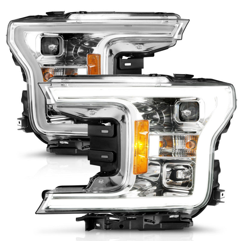 ANZO 18-19 Ford F-150 Projector Headlights w/Plank Style Switchback Chrome w/Amber Headlights ANZO