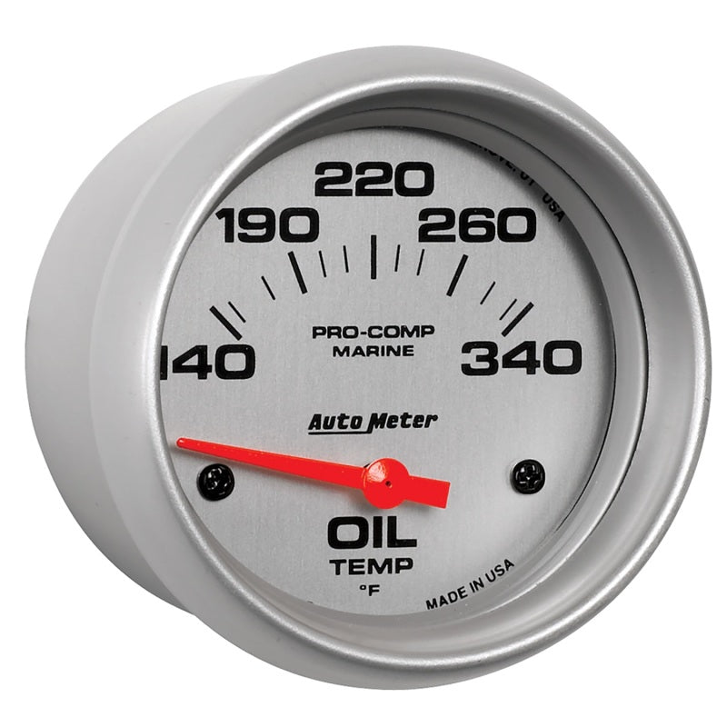 Autometer Marine Silver Ultra Lite Electric Oil Temperature Gauge 2-5/8in 140-300 Deg F Gauges AutoMeter