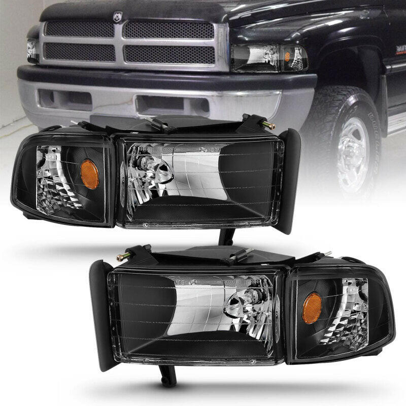 ANZO 1994-2001 Dodge Ram Crystal Headlights Black Headlights ANZO