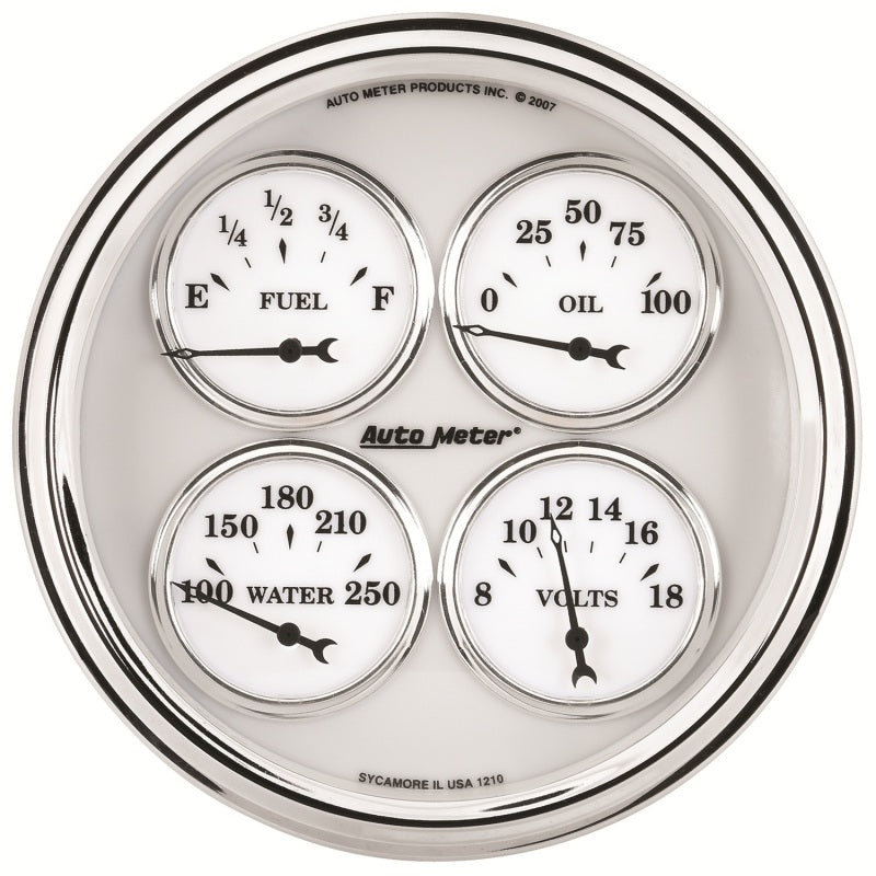 AutoMeter Gauge Quad 5in. 240 Ohm(e) to 33 Ohm(f) Elec Old Tyme White II Gauges AutoMeter