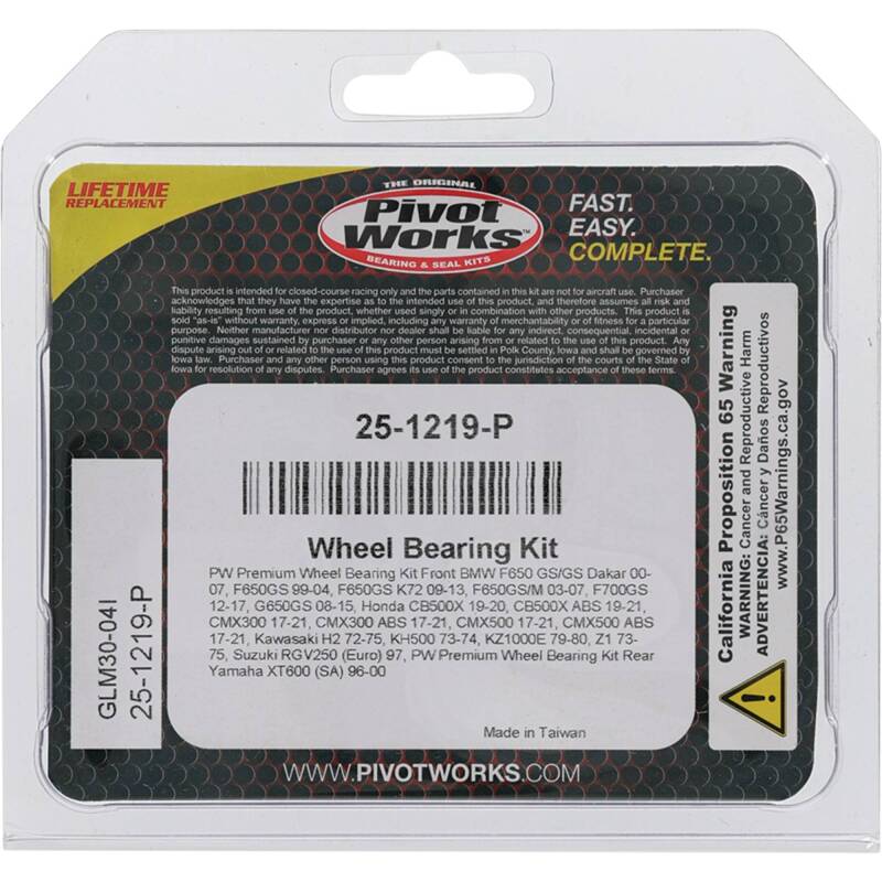 Pivot Works BMW, Honda, Kawasaki, Suzuki, Yamaha Wheel Bearing Kit Premium Bearings Control Arms Pivot Works