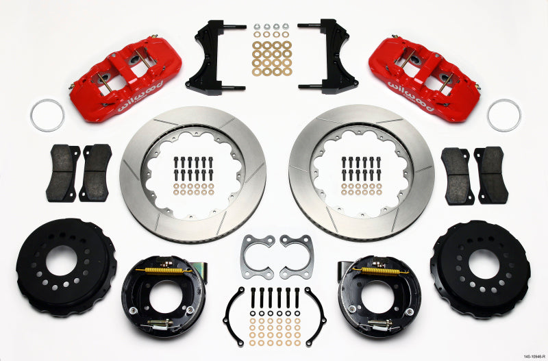 Wilwood AERO4 Rear P-Brake Kit 14.00in Red Small Ford 2.66in Offset Big Brake Kits Wilwood
