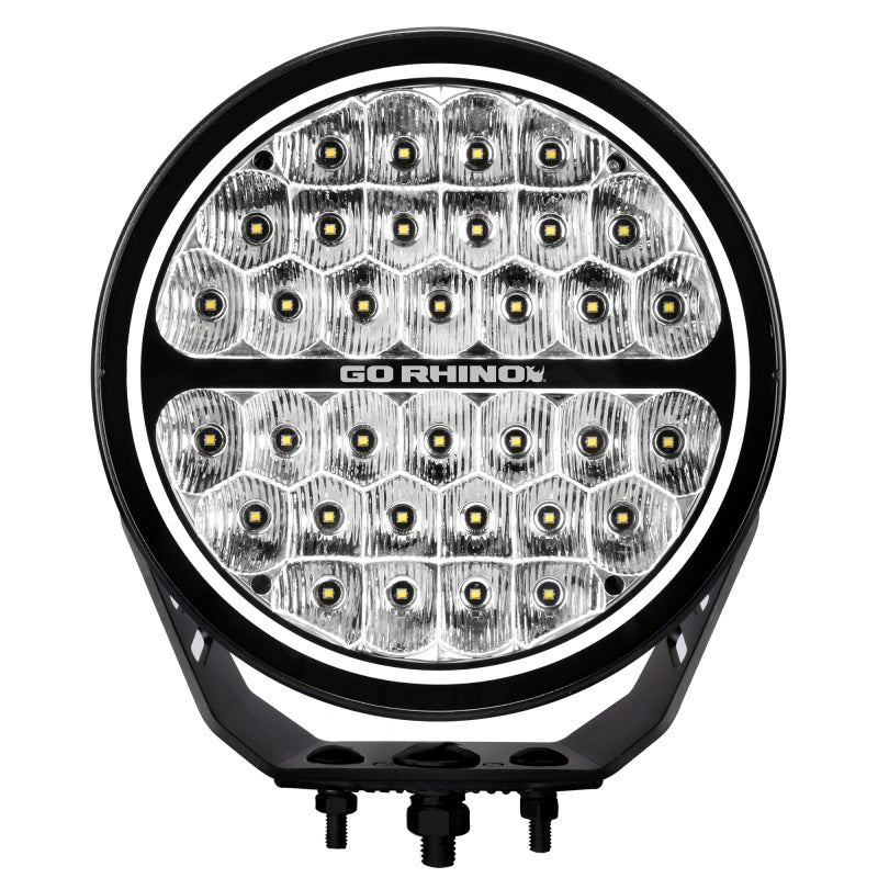 Go Rhino Xplor Blackout Series Round LED Sgl Driving Kit w/DRL (Surface/Thread Stud Mnt) 9in. - Blk Light Bars & Cubes Go Rhino
