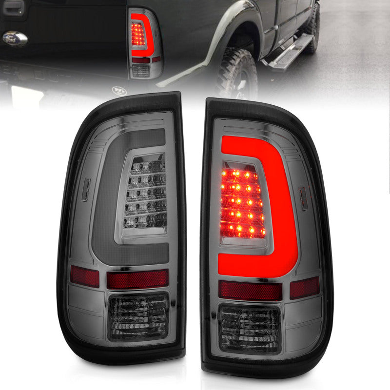 ANZO 2008-2016 Ford F-250 LED Taillights Chrome Housing Smoke Lens (Pair) Tail Lights ANZO