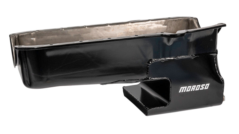 Moroso Pre-80 Chevrolet Small Block (w/Driver Side Dipstick) Wet Sump 6qt 9in Steel Oil Pan - Black Oil Pans Moroso